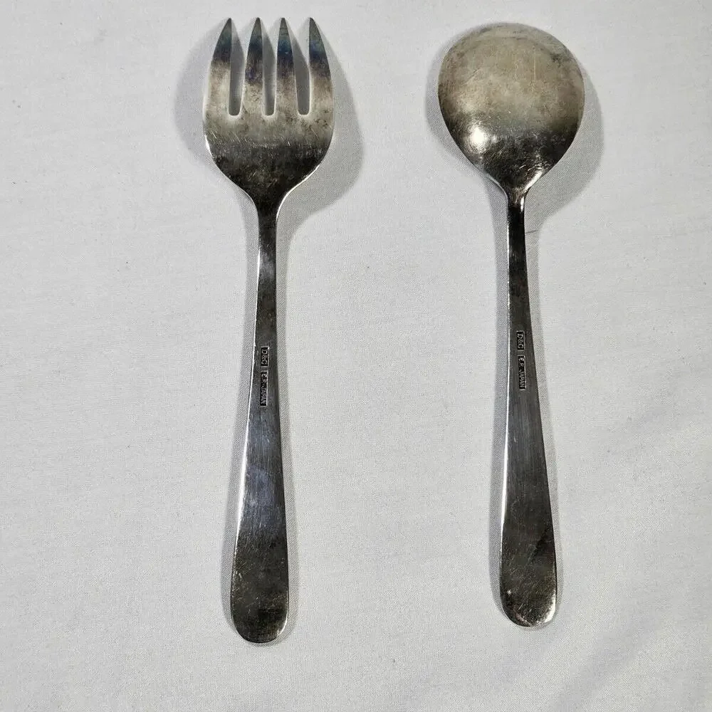 D&C Japan E.P. Flatware Serving Set Spoon Fork Cobalt Blue W/ Scalloped Design - Picture 6 of 8